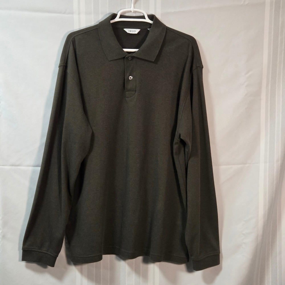 IZOD Polo Shirt Mens XL Brown Long Sleeve Solid Casual Classic Knit PC-759